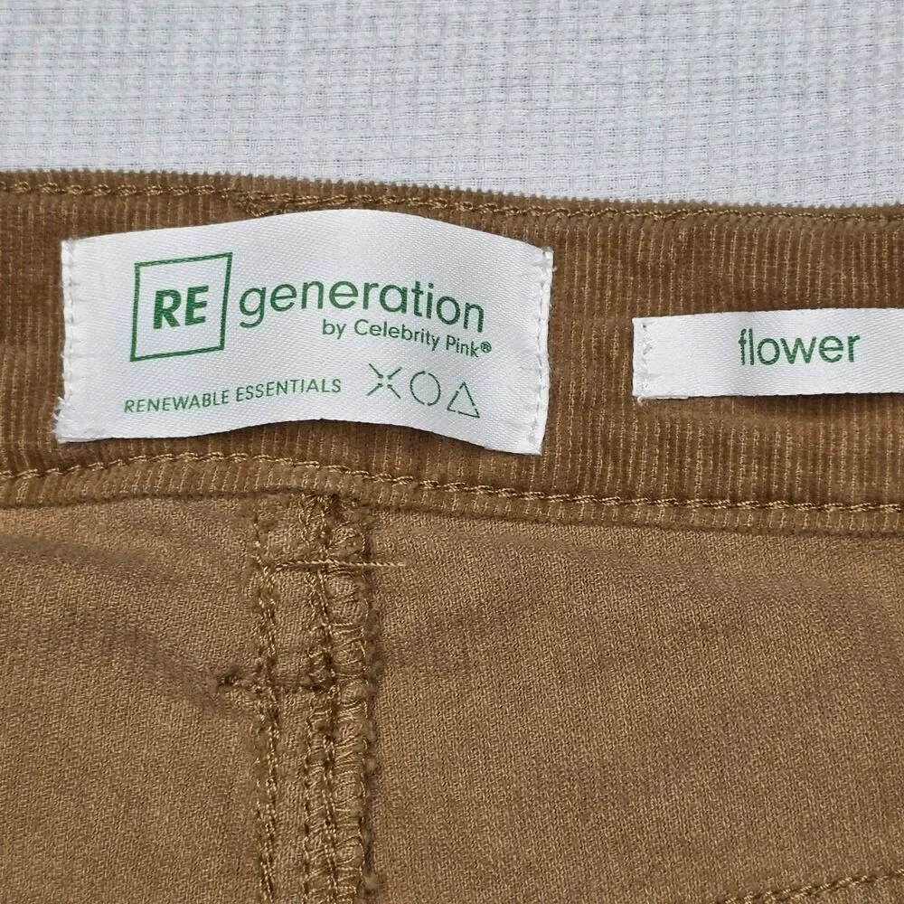 ReGeneration by Celebrity Pink Flower Beige Brown Corduroy Flare Leg Pants 5/27